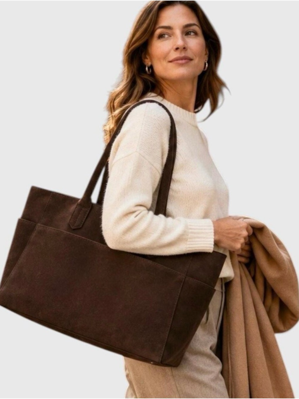 Mali + Lili Brown Faux Suede Tote Nwt